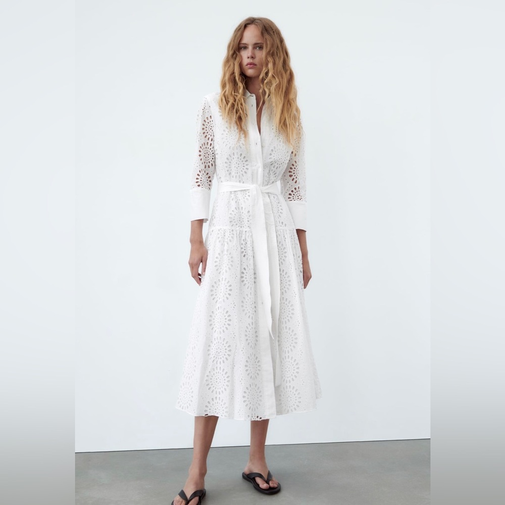 ZARA White eyelet shirt dress cotton